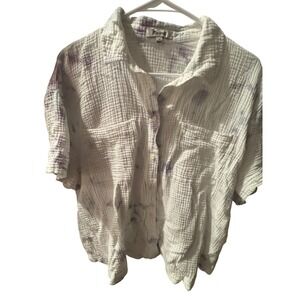 Madewell Tie Dye Double Gauze Short Sleeve Button Down Shirt Purple White 1X